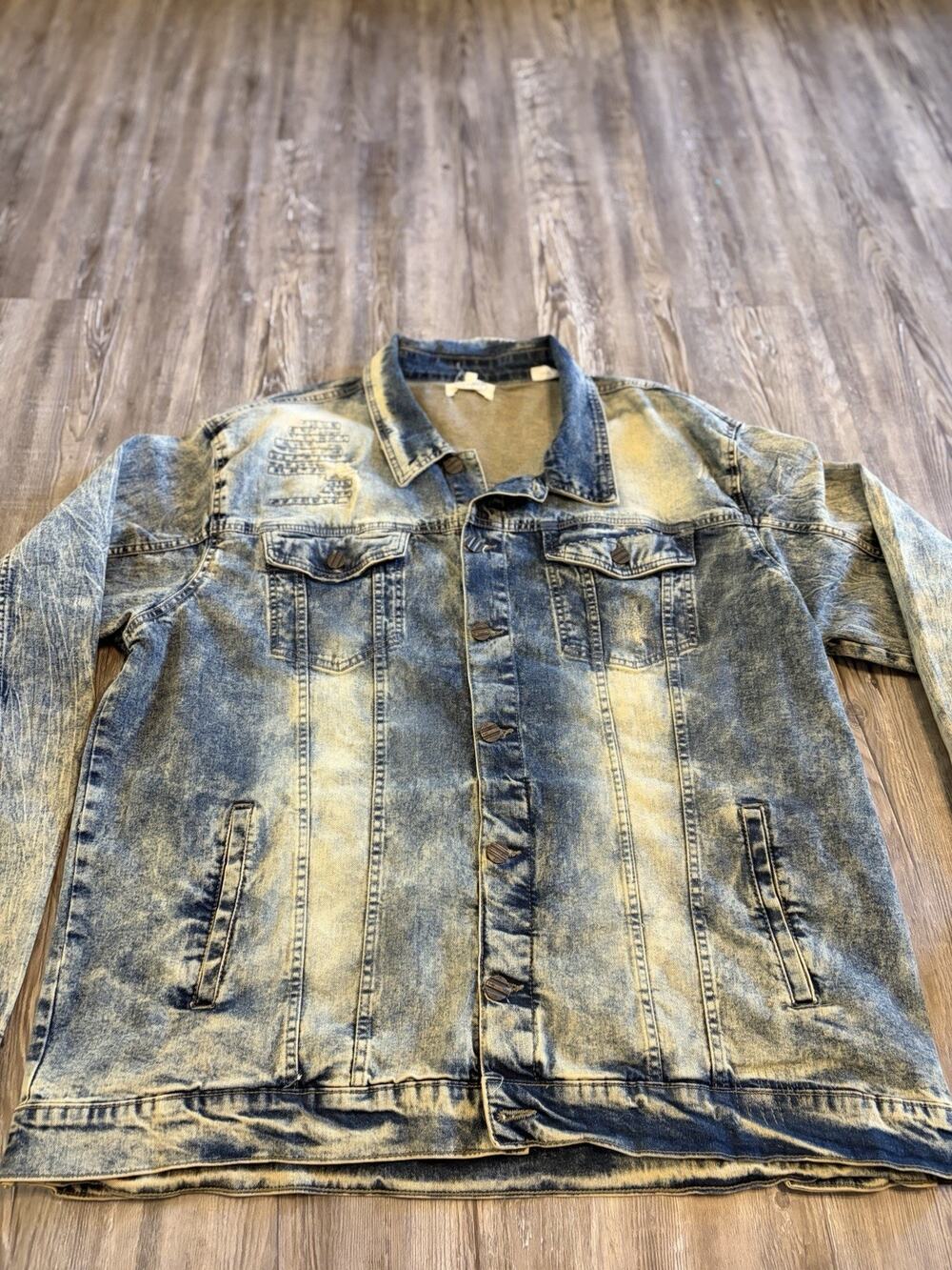 FWRD Denim Jacket Men’s 4XL Acid Wash Distressed Trucker Button Front Blue Jean